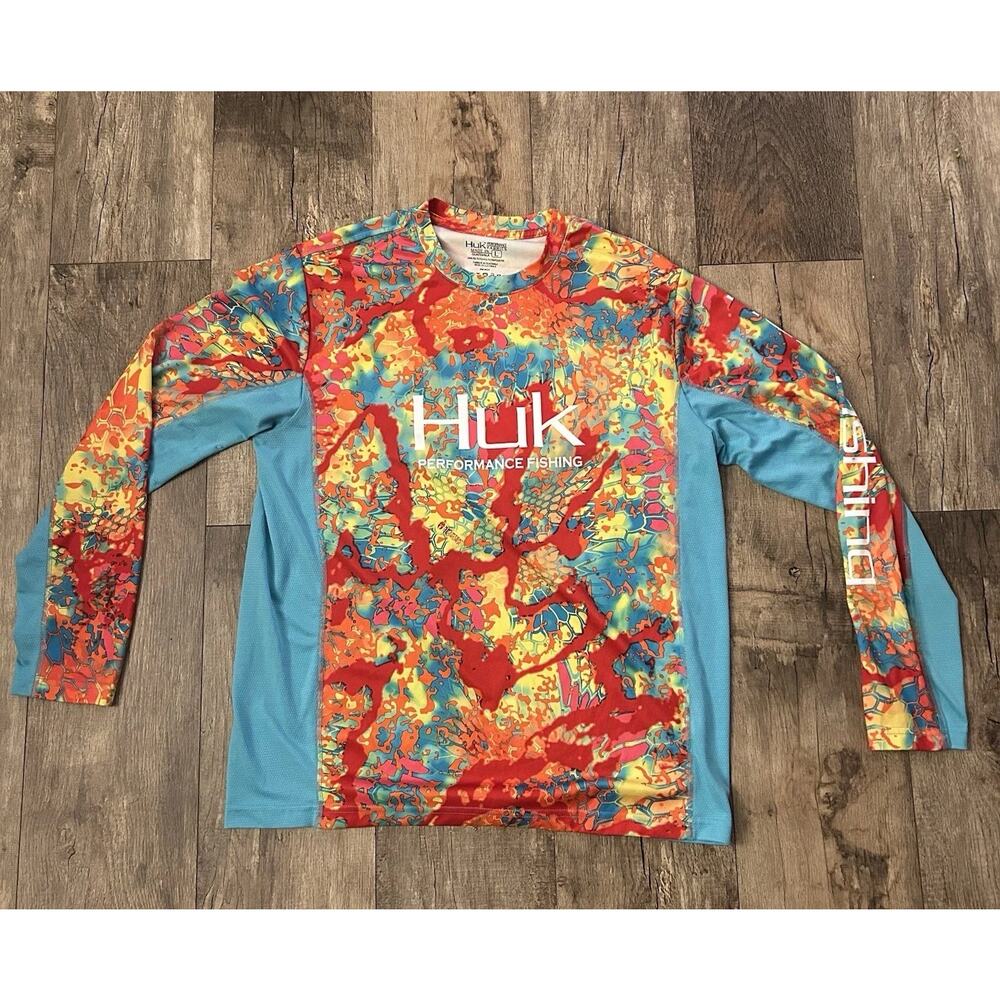 Huk Performance Kryptek Icon X Camo Long Sleeve Fishing Shirt Colorful Large - Picture 3 of 6